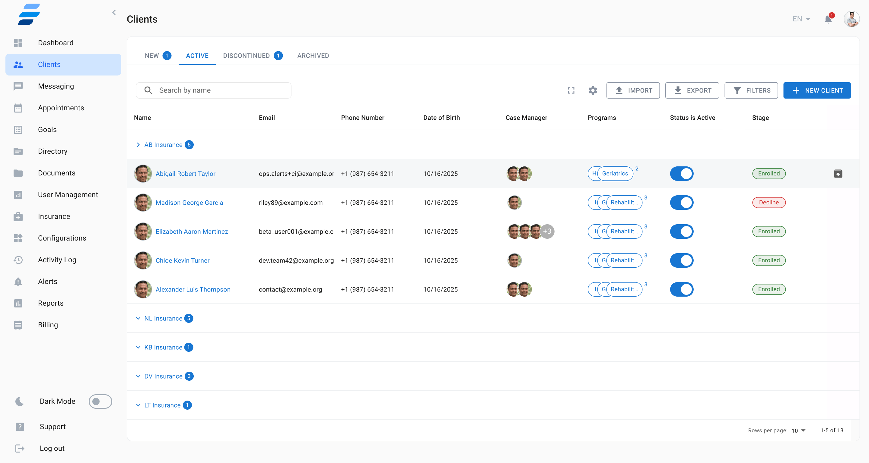 Client Management screenshot